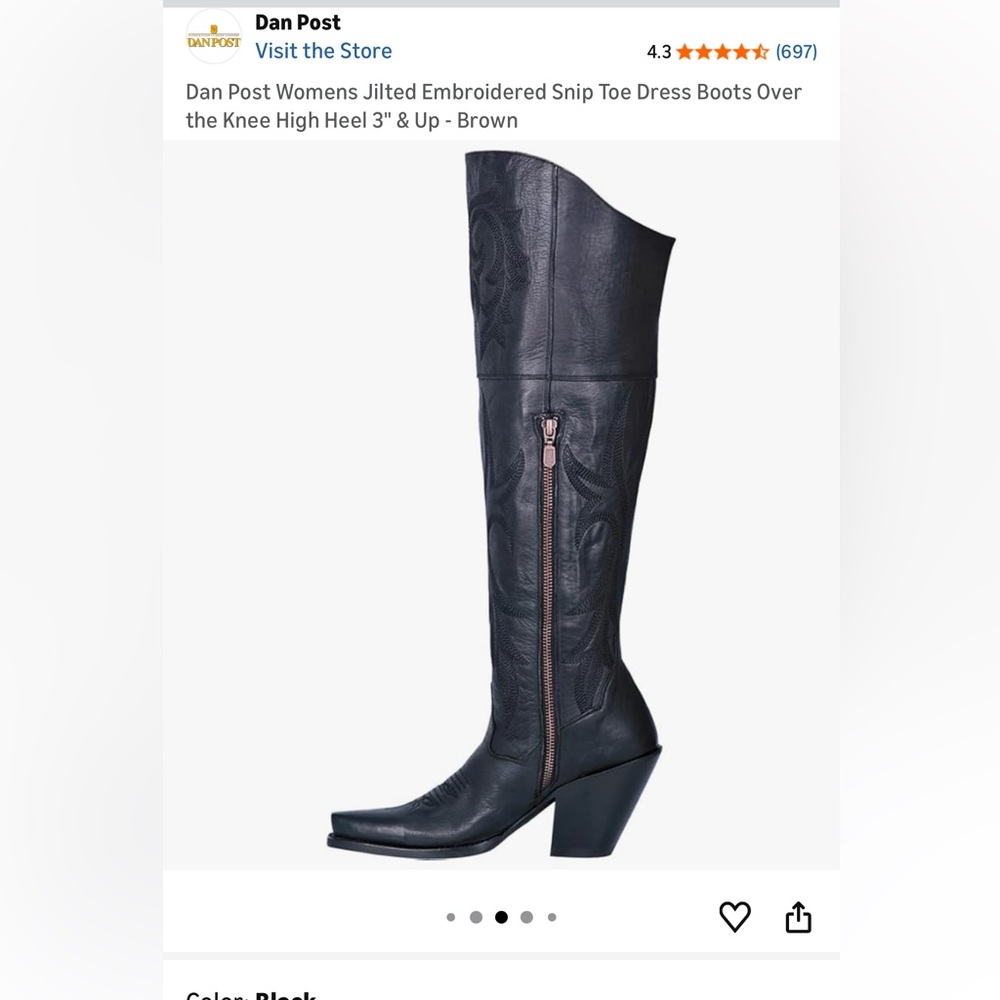 Dan Post “Jillted” Black Leather Knee-High Boots - Picture 7 of 12